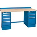 Lista International Technical Workbench w/3 and 4 Drawer Cabinets, Butcher Block Top - Blue XSTB42-72BT/BB